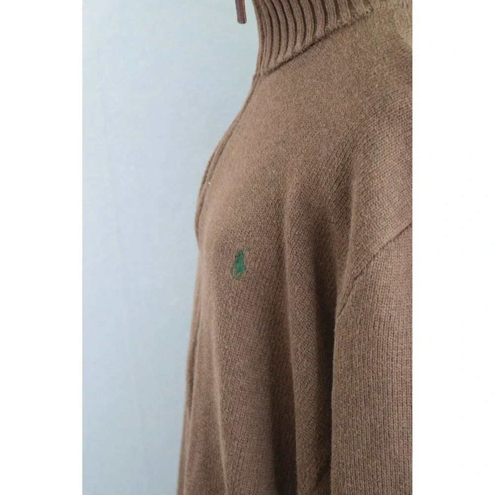 Polo Ralph Lauren Full Zip Sweater XXL Brown Cotton Mock Neck Mens Pony Logo